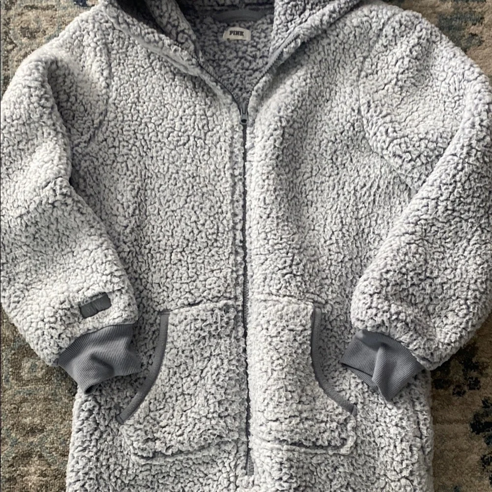 PINK Victoria's Secret Gray Sherpa Zip-Up Onesie - Picture 4 of 6